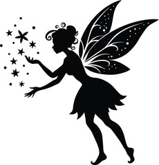 Enchanting Fairy Silhouette Scattering Stardust,   Magical Fantasy Vector Illustration.new 2025 trendy