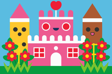 Charming Cartoon Castle A Delightful Illustration of a Sweet, Playful Kingdom