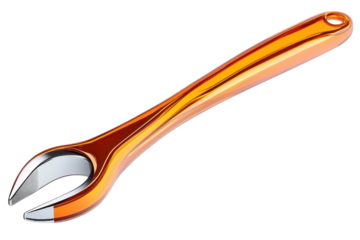 Futuristic golden spanner tool symbolizes innovation and progress for precision engineering in on transparent background