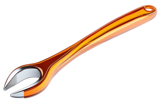 Futuristic golden spanner tool symbolizes innovation and progress for precision engineering in on transparent background