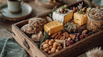 Wood tray carrying farm goods for a local bite