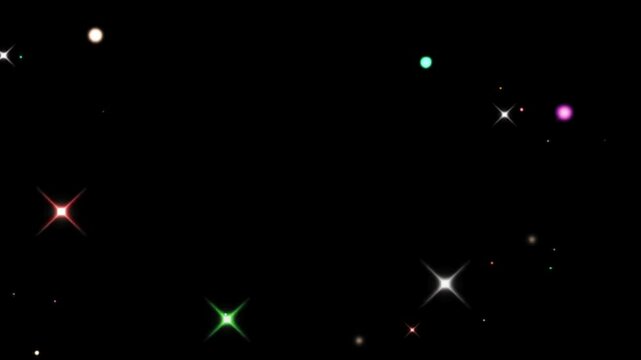 Colour particle and stars like disco in black background for looping video overlay video editing graphic elements