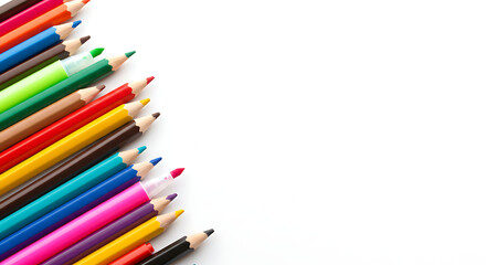A vibrant arrangement of colored pencils showcases a spectrum of hues, inspiring creativity.