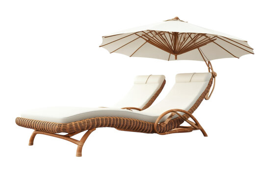 Escape to serenity Wicker double sunbed beckons with a shaded umbrella promising tranquil on transparent background
