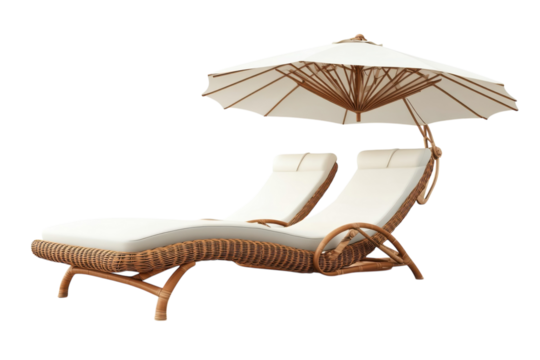 Escape to serenity Wicker double sunbed beckons with a shaded umbrella promising tranquil on transparent background