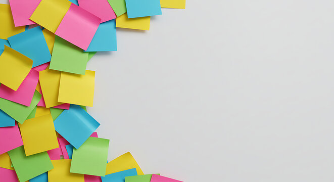 A vibrant collection of colorful sticky notes cascading across the frame, perfect for expressing concepts, organizing ideas, and conveying a message.