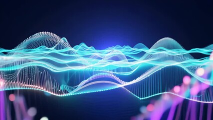 Shimmering translucent energy waves ripple and oscillate across a deep blue background, visualizing sound or data vibrations in an abstract high-tech environment - Powered by Adobe