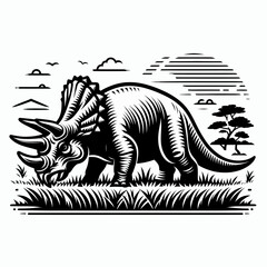 Triceratops Grazing Calmly in a Lush Prehistoric Field