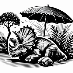 Triceratops Resting Peacefully in the Shade of a Prehistoric Forest