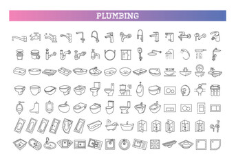 Plumbing outline flat symbols. Water supply symbols