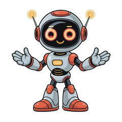 A funny red cartoon android robot toy, a cute 3D illustration of a futuristic mechanical character, isolated on white
