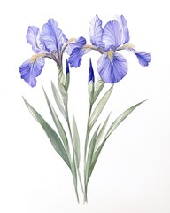 Delicate light purple irises on stem