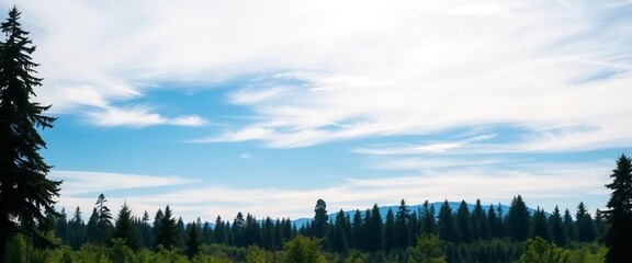 Obraz premium Abstract green forest silhouette against a blue sky, representing nature conservation, world, branches
