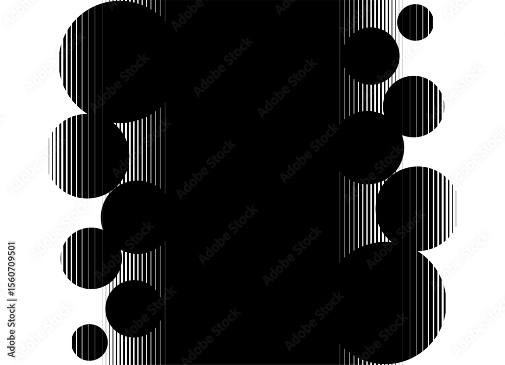 Poster two-sided transition from black to white with abstract striped circles. vector pattern with halftone