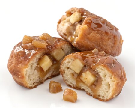 Bitten Caramel Apple Fritter Showing Apple Chunks Inside