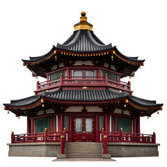 Traditional chinese pagoda building isolated on transparent background