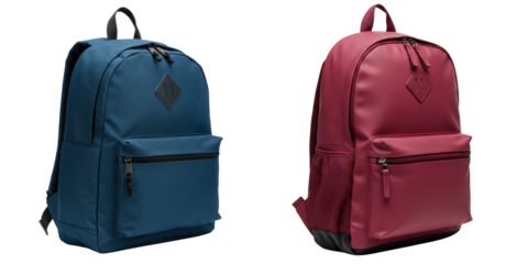 Two stylish backpacks in blue and burgundy isolate, set