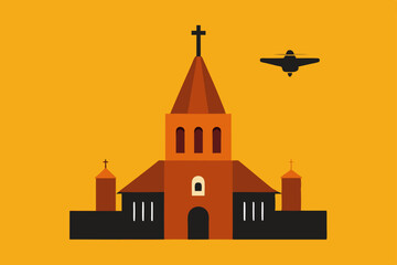 low aerial drone shot kastellet church aerial panorama