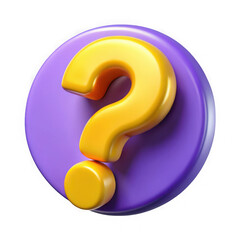 3d yellow question mark on purple circle isolated on transparent background