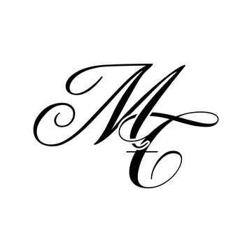 Elegant MT Monogram Logo in Black Script &ndash; Luxury Calligraphy Initial Design on White Background