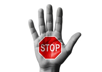 Stop sign on a hand symbolizing a halt or an end to something