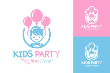 Bright Blue and Pink Kids Party Logo for Fun and Playful Event Branding
