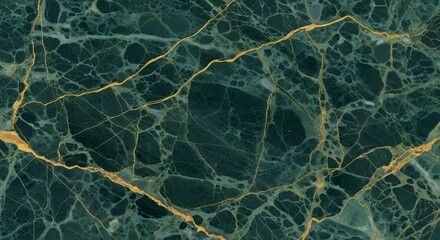 Elegant Dark Green Marble Texture with Golden Veins High-Resolution Background Image