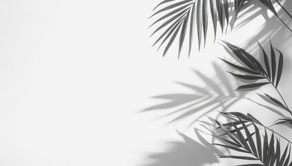 Monochrome palm leaf shadows on a light background