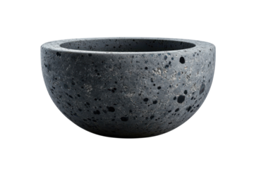 An ancient lava stone bowl whispering tales of volcanic landscapes resting serenely simple on transparent background