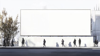 Blank billboard on city street with pedestrians (1)