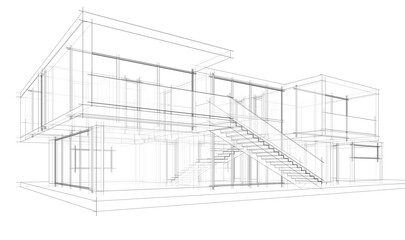 Modern house building sketch architectural 3d rendering