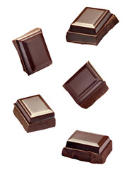 close up of chocolate pieces on white background