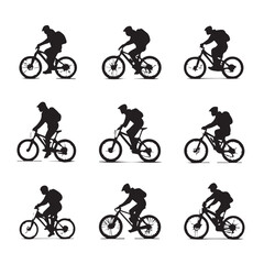bicycle rider silhouette set, Black & White silhouette set
