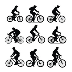 Fototapeta premium bicycle rider silhouette set, Black & White silhouette set