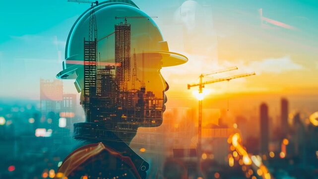 team engineer building a construction project with architect people or construction worker working with modern civil equipment technology, double exposure graphic design. Building engineer