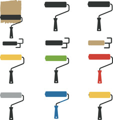 Colorful Paint Roller Vector Illustration Set. Essential Painting Tools for Home Renovation, DIY, and Decorative Projects. Wall and Ceiling Painting Equipment.