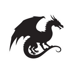 Fototapeta premium Majestic Dragon Perched on its Tail in Silhouette
