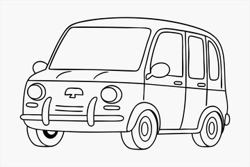 Car Line Art Illustration – Hand Drawn Black and White Vintage Vehicle Vector Drawing