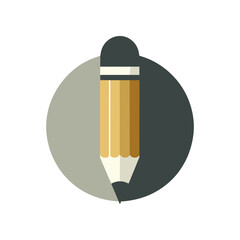 A minimalist illustration of a pencil on a circular background, symbolizing creativity and design