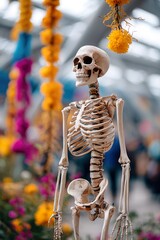 Festive D&iacute;a de los Muertos Altar Adorned with Marigolds and Flickering Candles