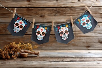 Traditional Day of the Dead Offering Table with Vibrant Flowers and Lighted Candles