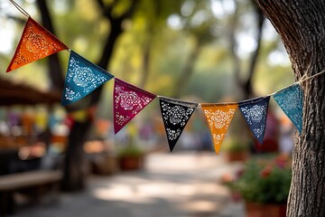 Colorful Ofrenda for D&iacute;a de los Muertos Featuring Marigolds and Ritual Candles

