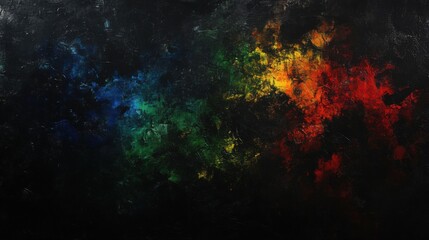 Dark black abstract background with extremely mild touches of red, green, blue and yellow, game style