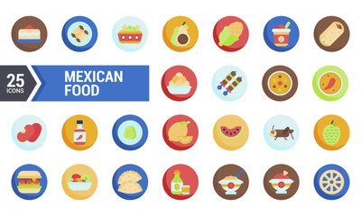 A Colorful Circle of 25 Mexican Food Icons.