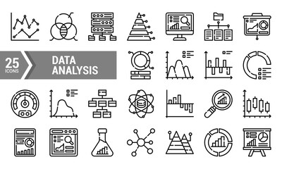 25 Data Analysis Icons in Line Style.