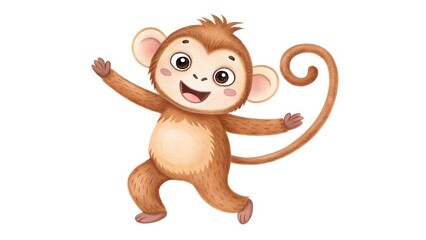 Obraz premium Watercolor cute cartoon monkey isolated on white background