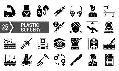 25 Plastic Surgery Glyph Icons for Website and Mobile App Design.