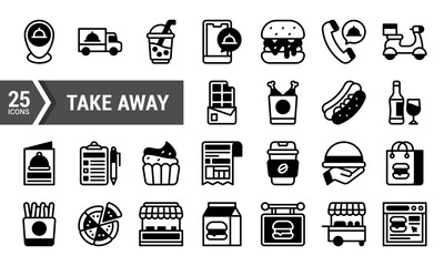25 Take Away Icons for Restaurants and Food Delivery Services.