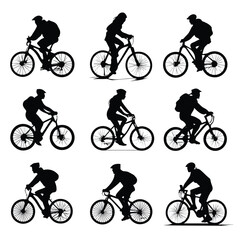 bicycle rider silhouette set, Black & White silhouette set