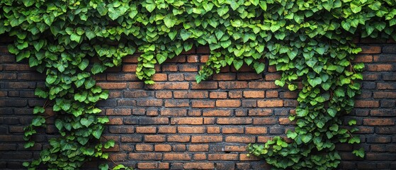 Brick wall with ivy vines climbing across both sides